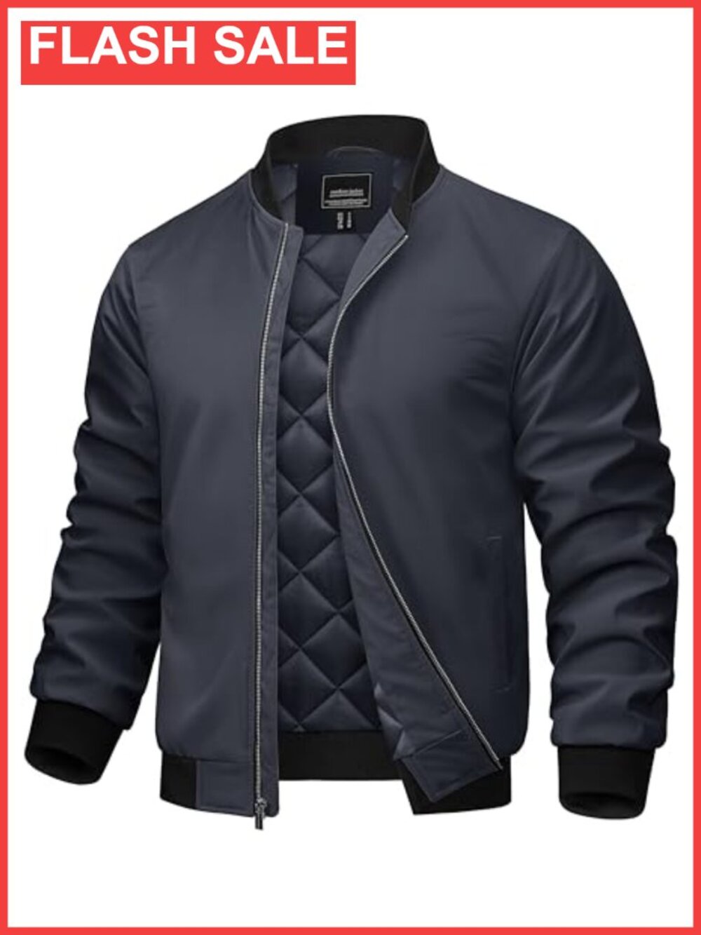 Men's Quilted Padded Bomber Jacket Full Zip Windbreaker Water-Resistant